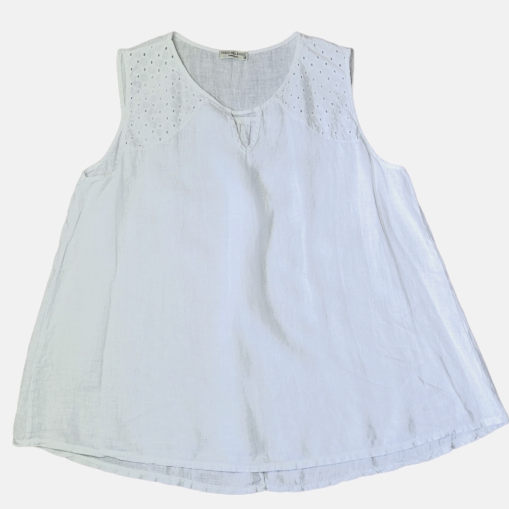 Plus size 1x Italian Made white linen sleeveless top by TERZO MILLENNIO